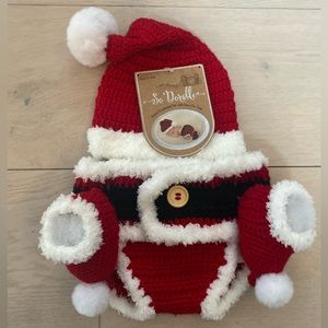 Hand Crocheted Newborn Santa Outfit 3pc Set: 0-6mos